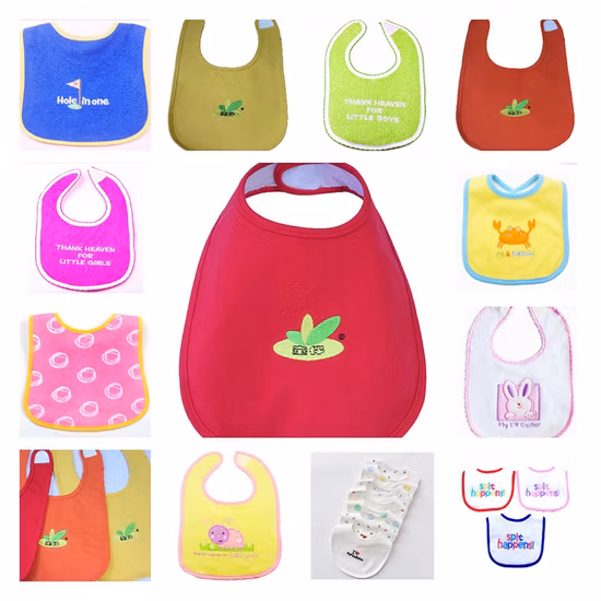 중국 공장 OEM 생산 맞춤형 디자인 자수 코튼 니트 아기 유아 턱받이